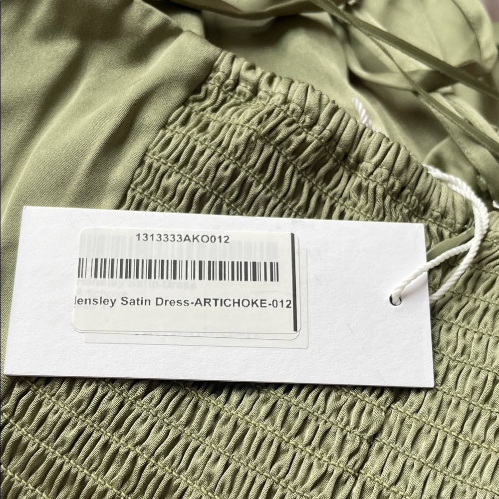 Reformation Hensley Size 12 Midi Satin Dress Artichoke Green - Picture 3 of 6